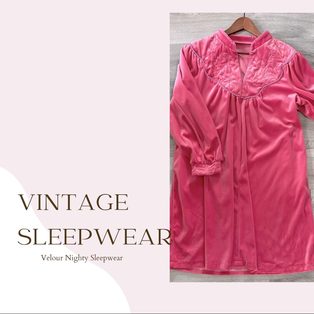 Vintage Pink Velour Nighty Dressing Gown Sleepwear Size Large